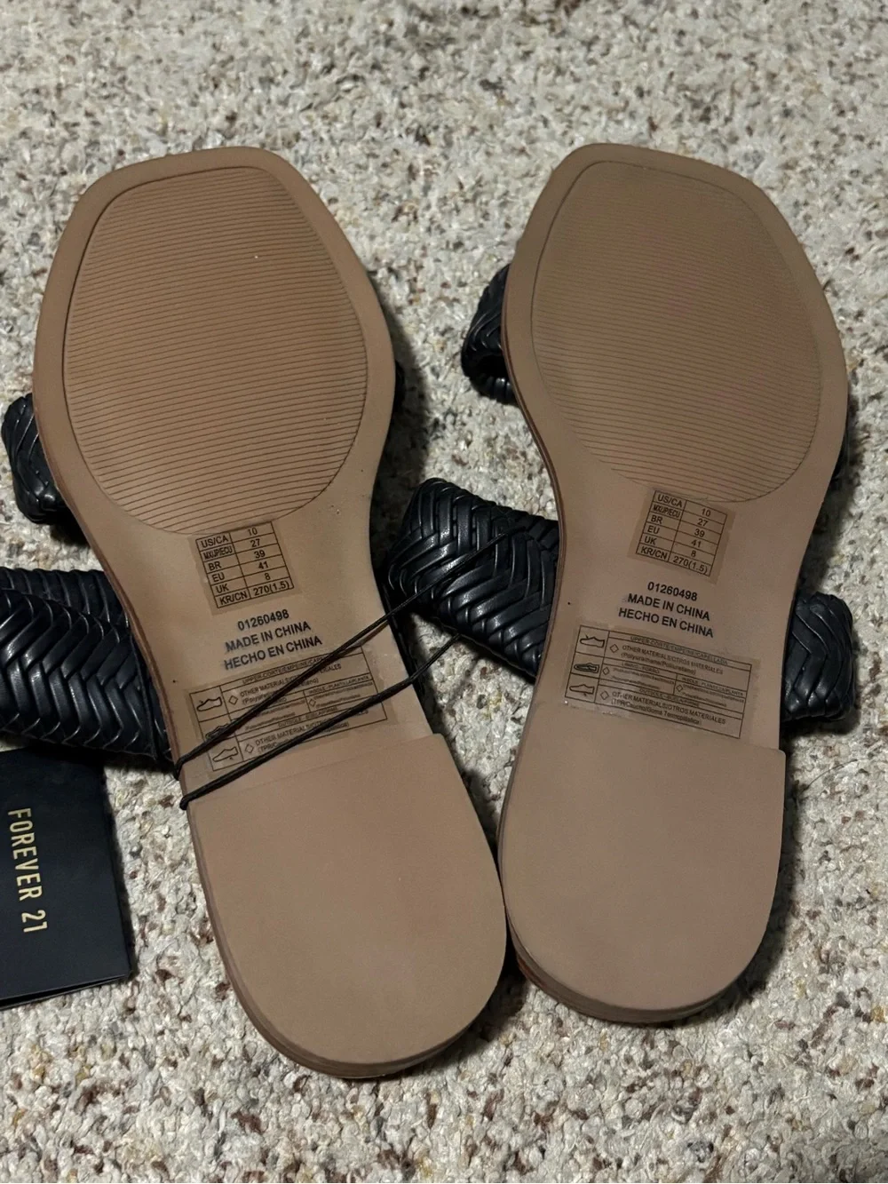 Forever 21 Slide‎ Sandals Womens 10 Black Braided Square Toe Faux Leather Flat
